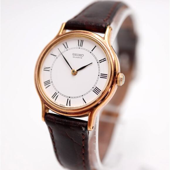 Vintage Seiko Petite Roman 26mm Watch Brown Croco Leather V700-6091 New Battery main image 9